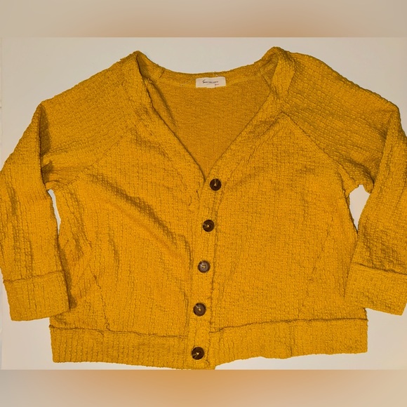 Two by Vince Camuto Mustard Yellow Textured Button Up Cardigan Women’s XXL - Picture 1 of 7